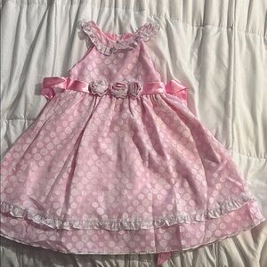 Little Girls Pink Polka Dot Ruffled Flower Belt Easter Dress